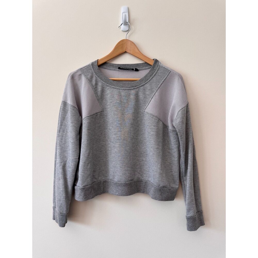 Minkpink Grey Knit Sweatshirt with Mesh Shoulders and Back